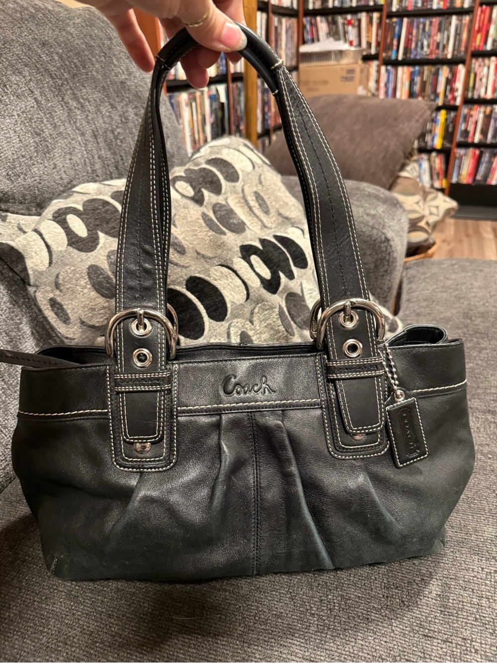 Coach Black Leather SOHO Shoulder Bag with Silver Hardware